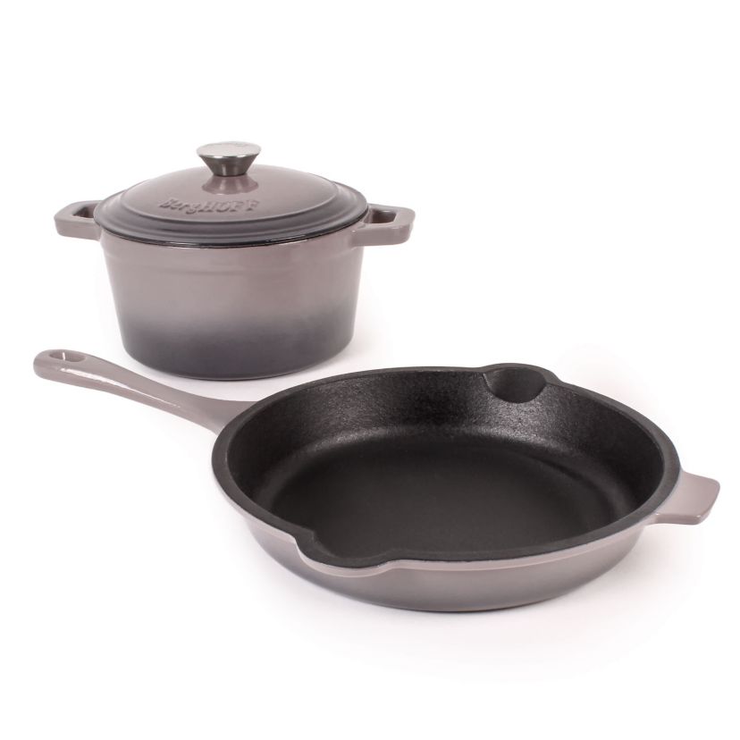 BergHOFF Neo Cast Iron 3pc Dutch Oven, Fry Pan, Oyster
