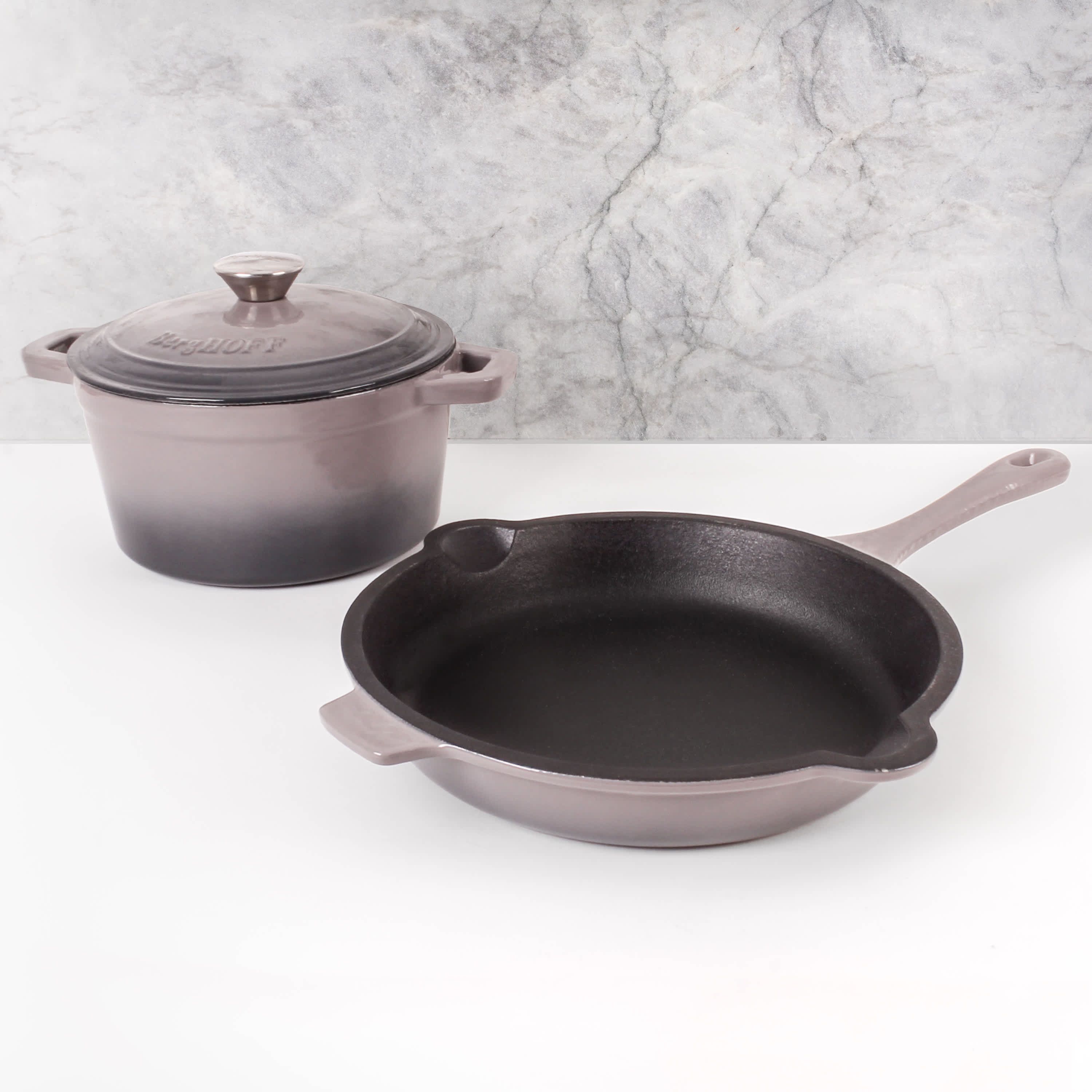 BergHOFF Neo Cast Iron 3pc Dutch Oven, Fry Pan, Oyster