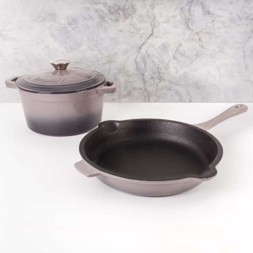 BergHOFF Neo Cast Iron 3pc Dutch Oven, Fry Pan, Oyster