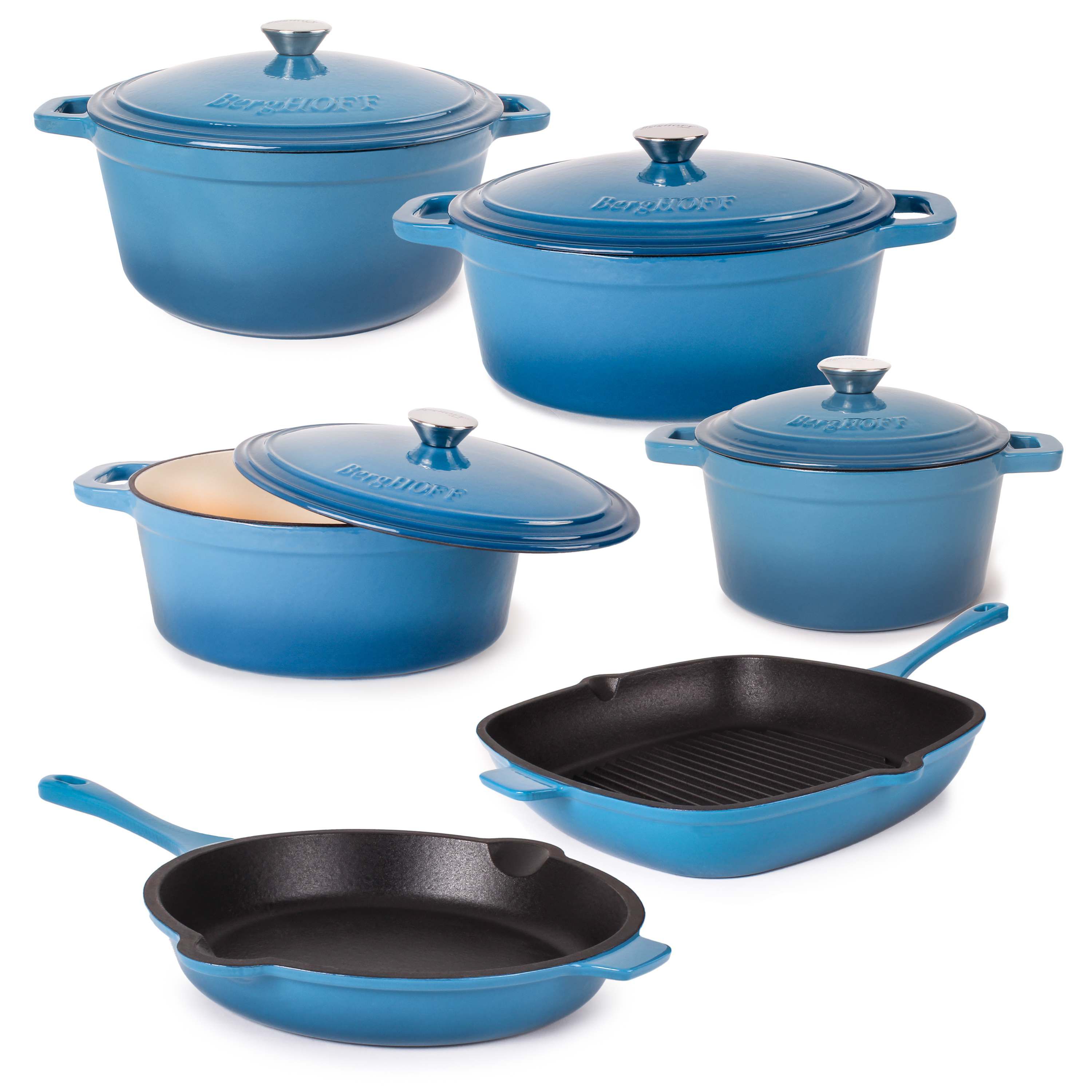 BergHOFF Neo Enamel Cast Iron 10 Pc Cookware Set, Red