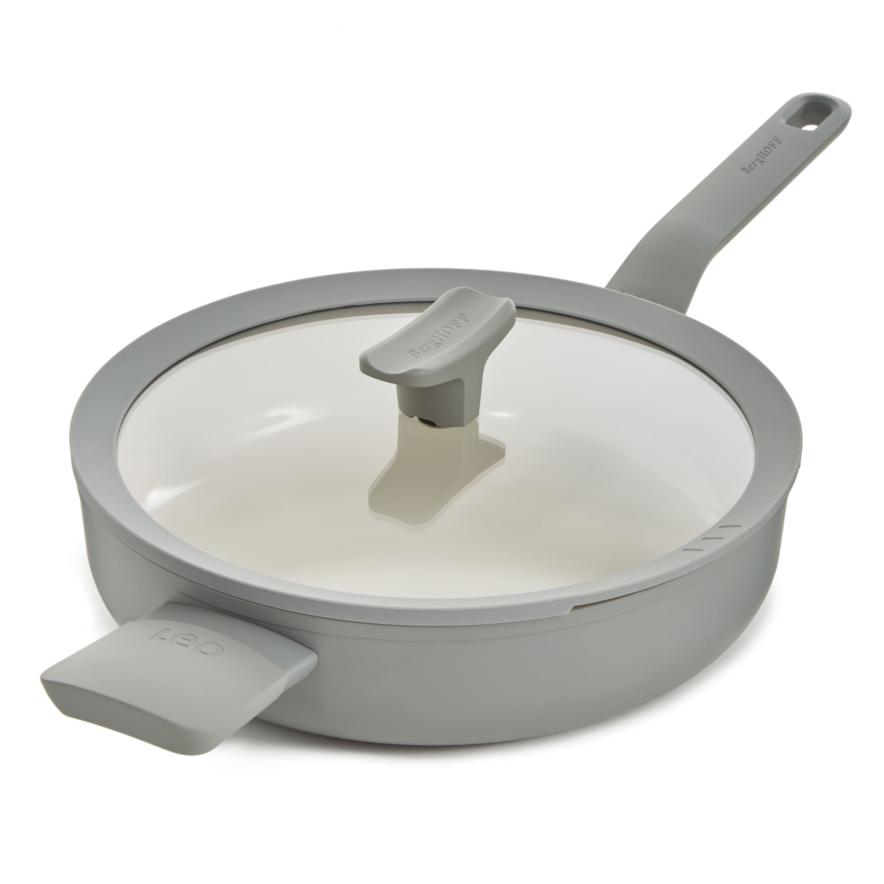 BergHOFF Balance Nonstick Ceramic Sauté Pan (Long Handle) 10.25", 3.1qt. With Glass Lid, Recycled Aluminum, Sage