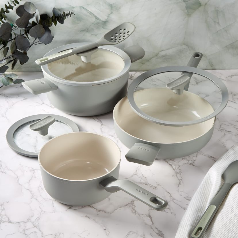 BergHOFF Balance Nonstick Ceramic Sauté Pan (Long Handle) 10.25", 3.1qt. With Glass Lid, Recycled Aluminum, Sage