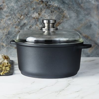 BergHOFF EuroCAST Cast Aluminum Nonstick 8" Stockpot 3.2qt., Glass Lid, Black, 11 x 14