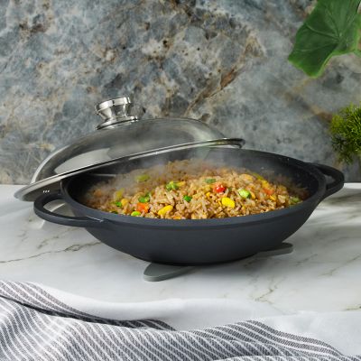 BergHOFF EuroCAST Cast Aluminum Nonstick 11" Wok with Lid, Black, 11 x 14