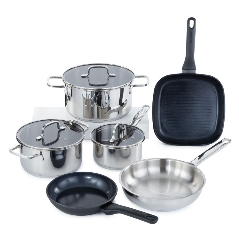 BergHOFF Helix 9Pc Cookware Set with Glass Lids, Nonstick Pans, Recycled Material