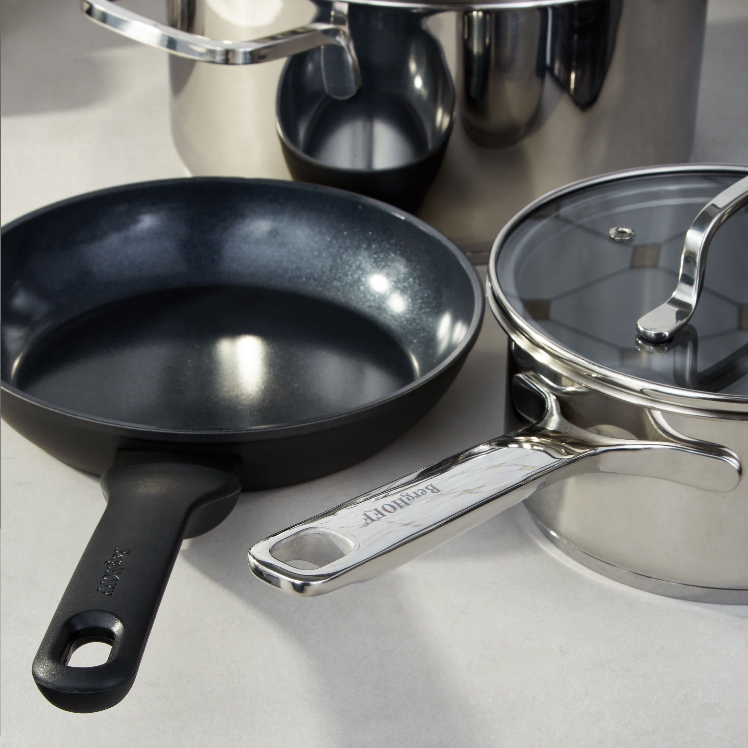 BergHOFF Helix 9Pc Cookware Set with Glass Lids, Nonstick Pans, Recycled Material