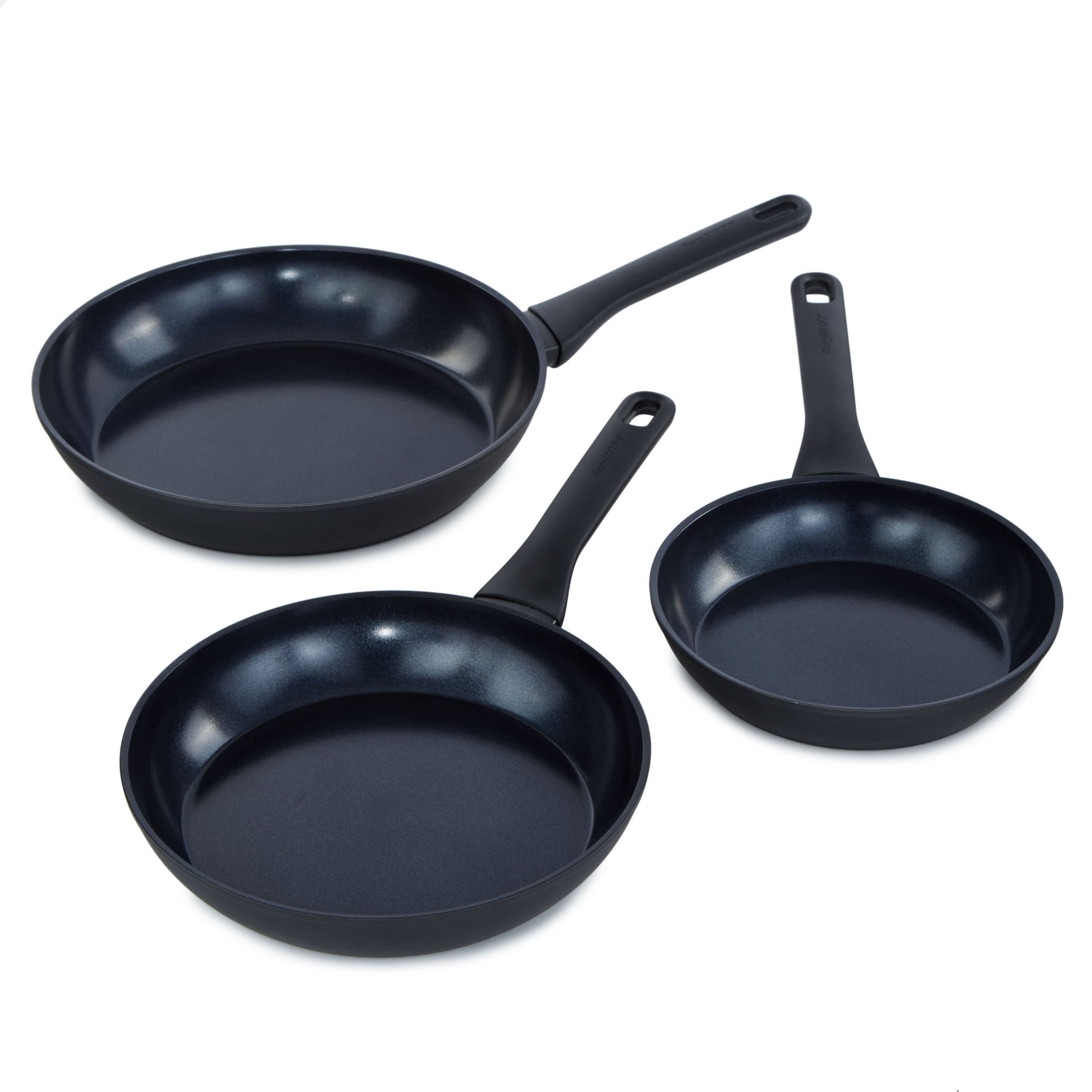 BergHOFF Helix 3Pc Nonstick Ceramic Frying Pan Set, Recycled Aluminum, Black