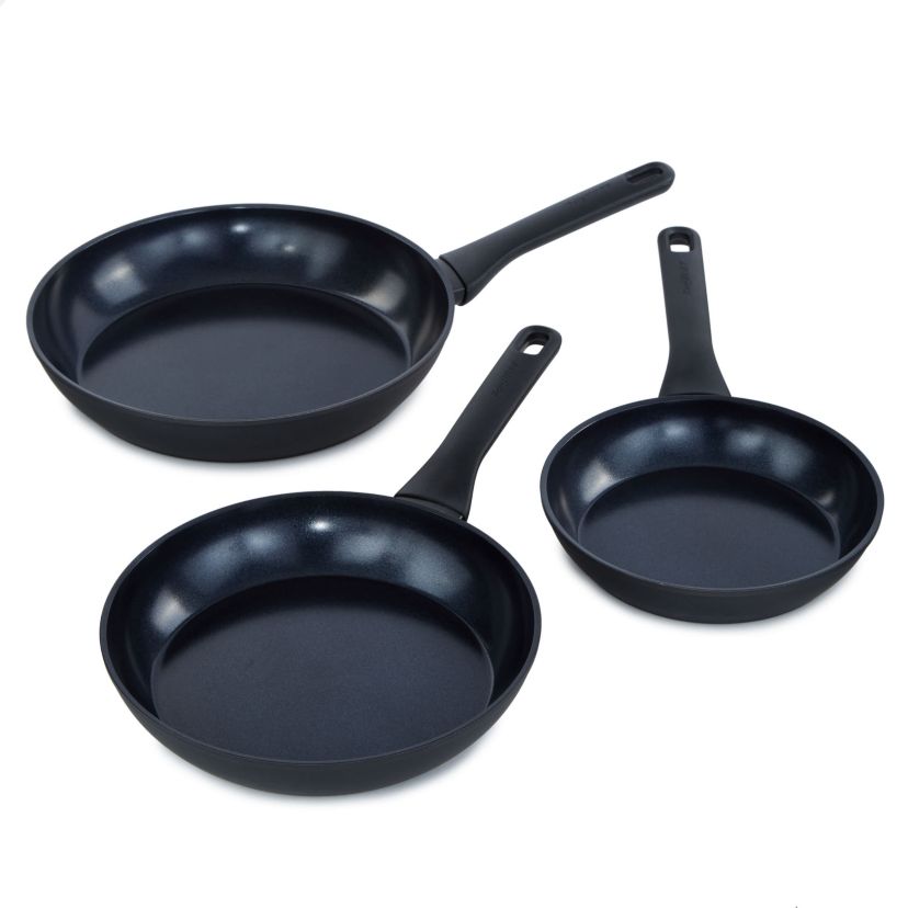 BergHOFF Helix 3Pc Nonstick Ceramic Frying Pan Set, Recycled Aluminum, Black