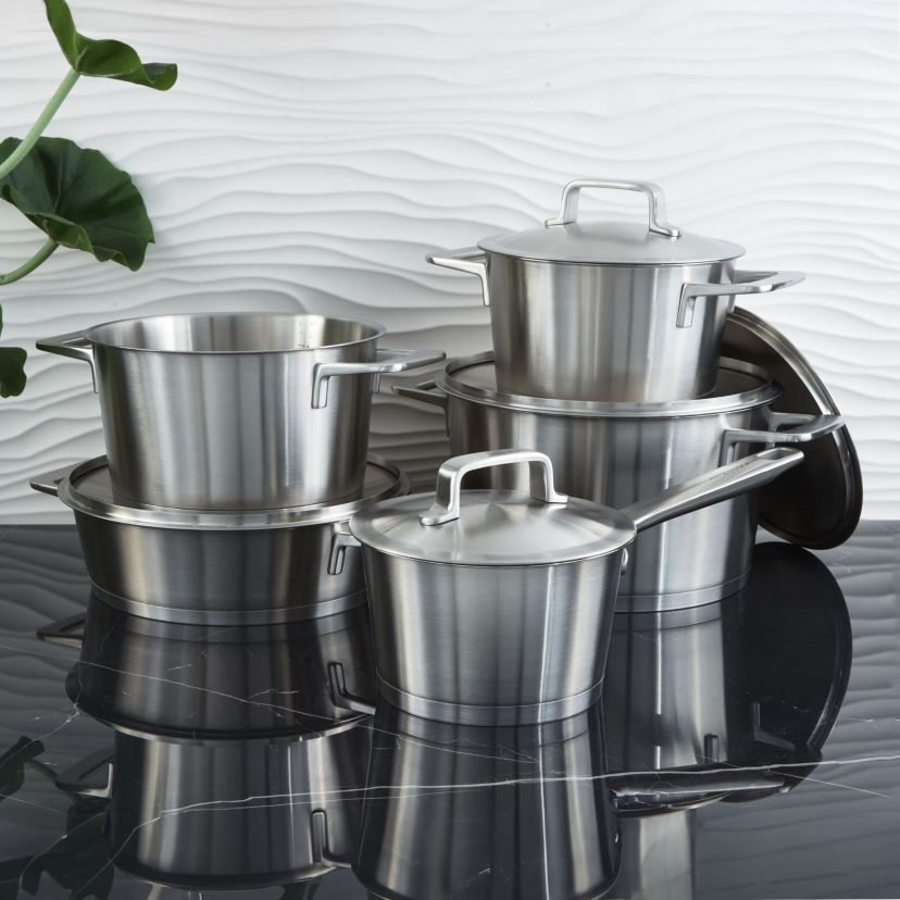 BergHOFF Meta 10Pc Recycled 18/10 Stainless Steel Cookware Set with Matching Lids