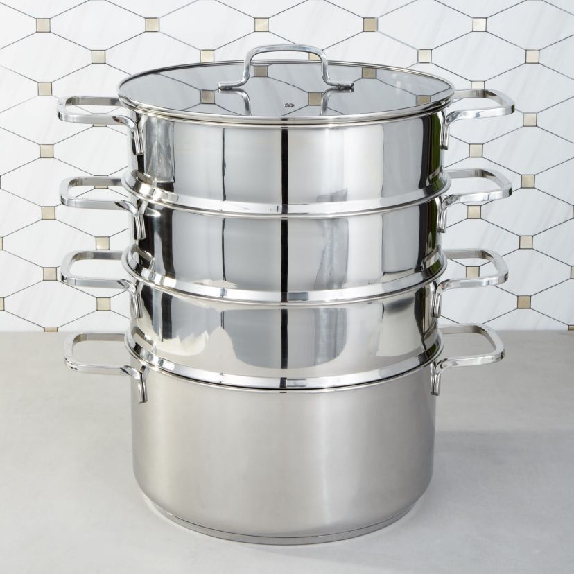 BergHOFF Helix 5Pc Recycled 18/10 Stainless Steel Steamer Set with Glass Lids