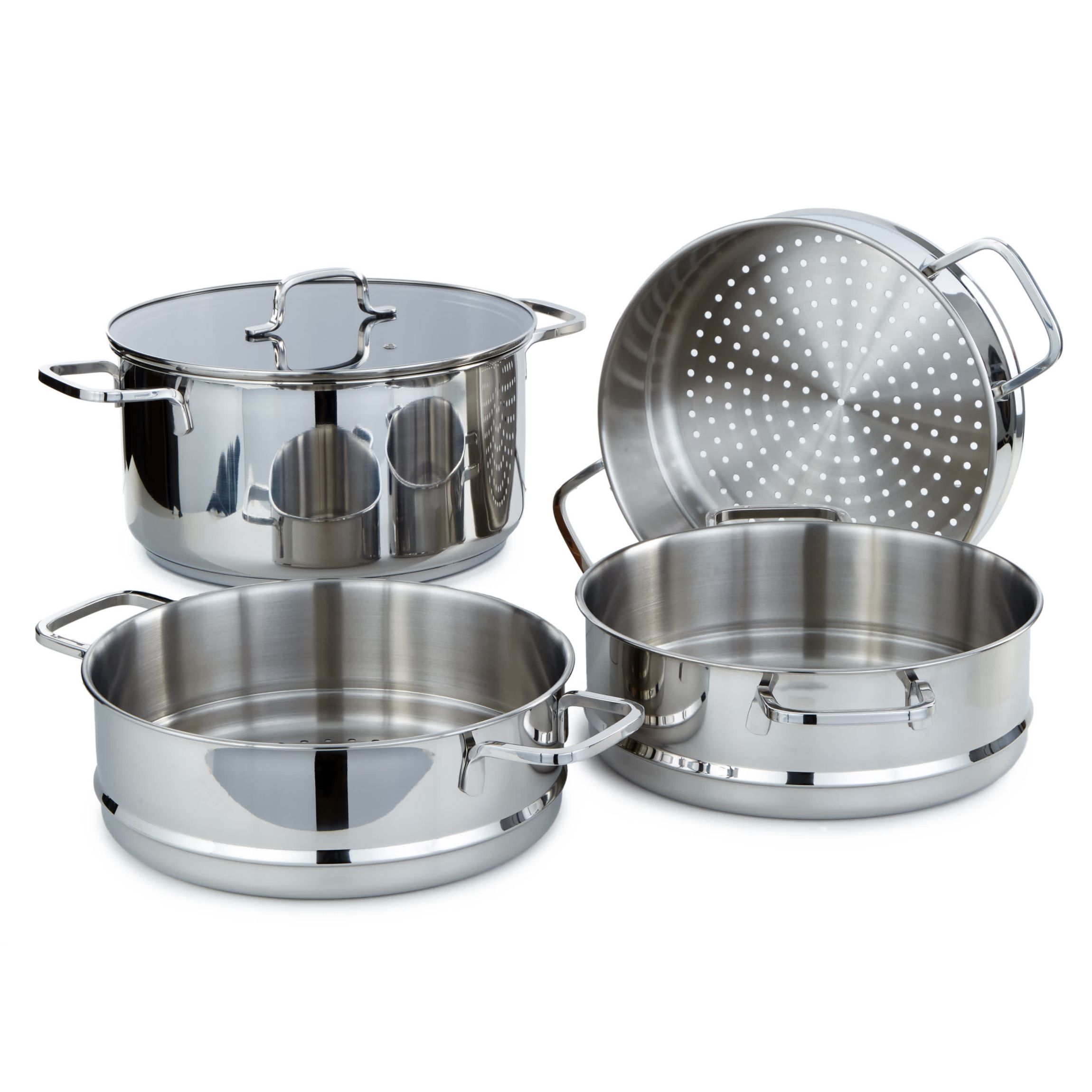 BergHOFF Helix 5Pc Recycled 18/10 Stainless Steel Steamer Set with Glass Lids