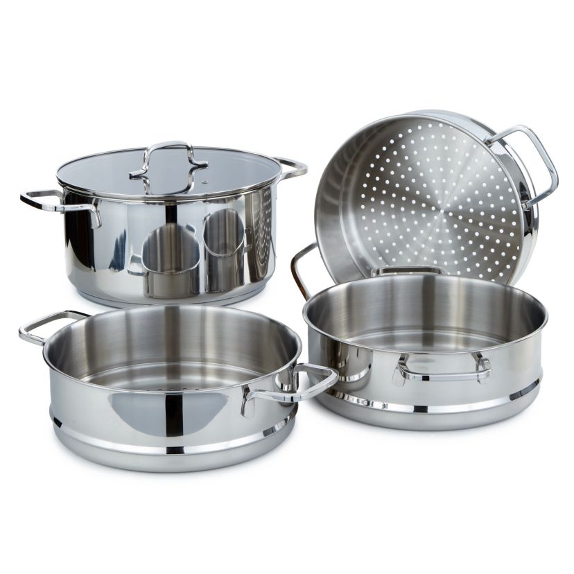 BergHOFF Helix 5Pc Recycled 18/10 Stainless Steel Steamer Set with Glass Lids