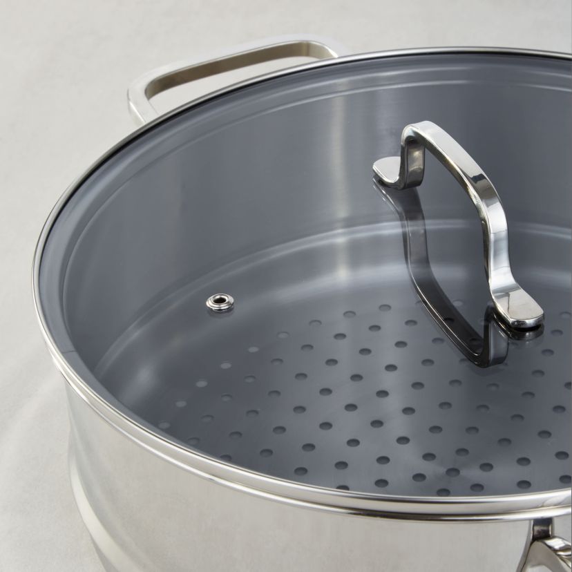 BergHOFF Helix 5Pc Recycled 18/10 Stainless Steel Steamer Set with Glass Lids