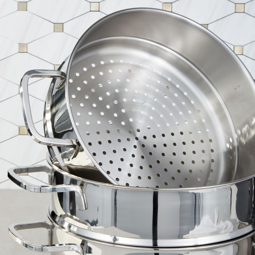BergHOFF Helix 5Pc Recycled 18/10 Stainless Steel Steamer Set with Glass Lids