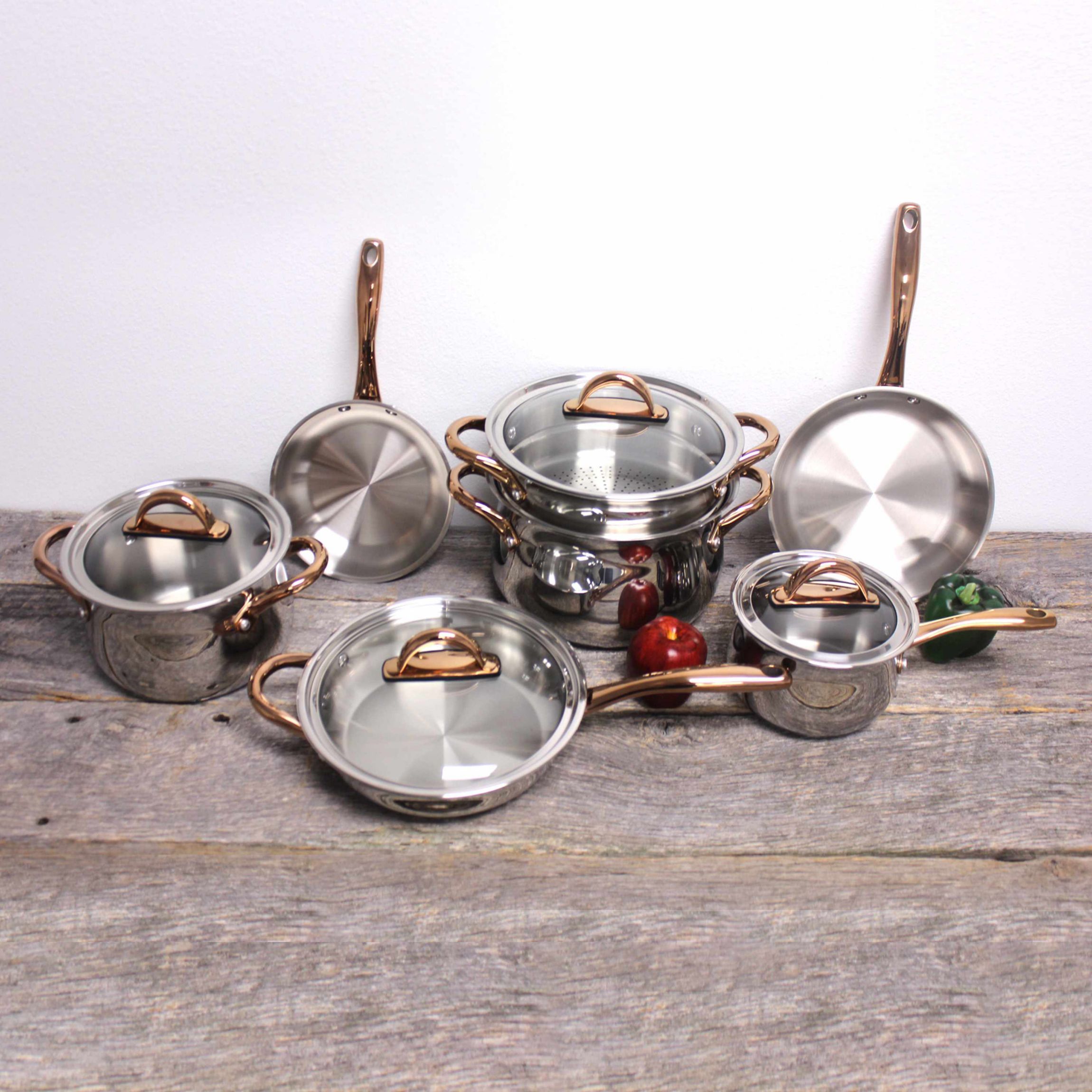 BergHOFF Ouro 18/10 Stainless Steel 11Pc Cookware Set With Glass Lid, Rose gold