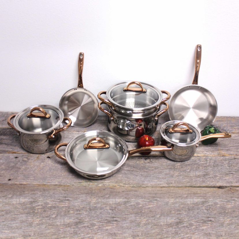 BergHOFF Ouro 18/10 Stainless Steel 11Pc Cookware Set With Glass Lid, Rose gold