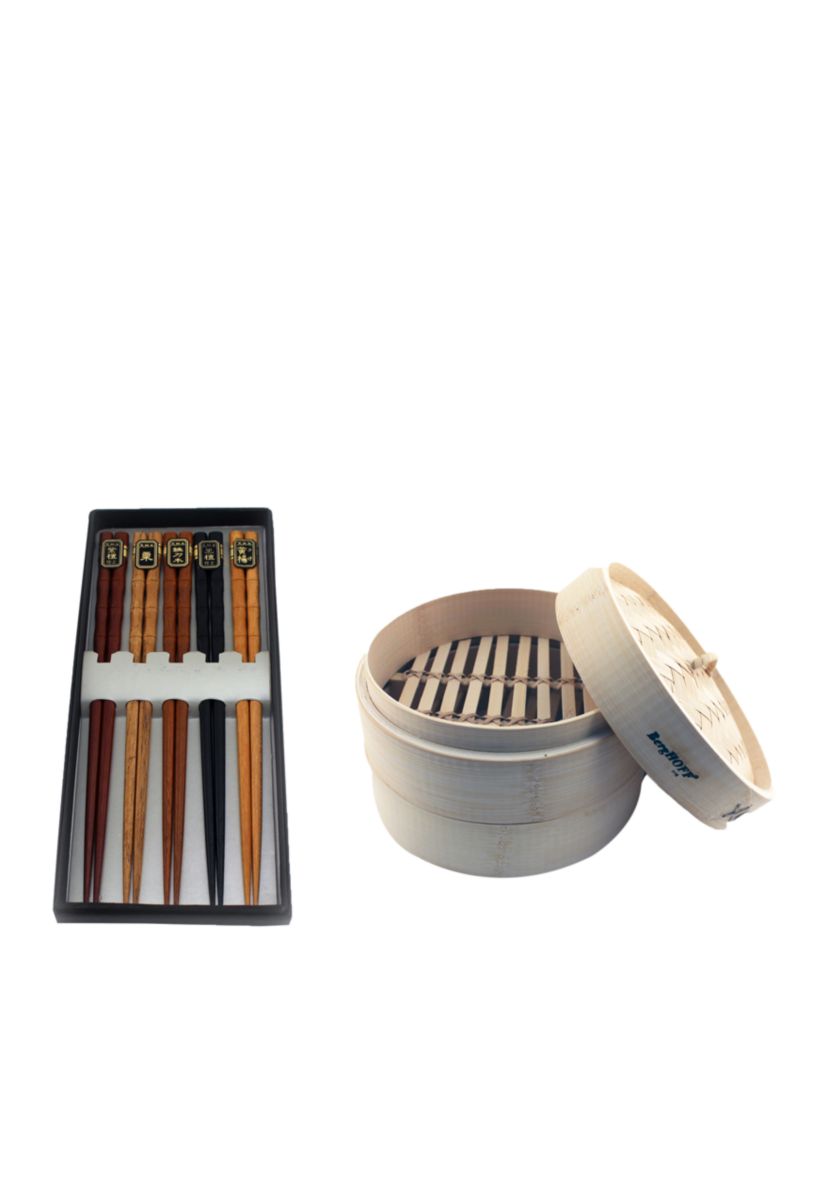 Bamboo 11-Piece Steamer Set: Steamer & Chopsticks