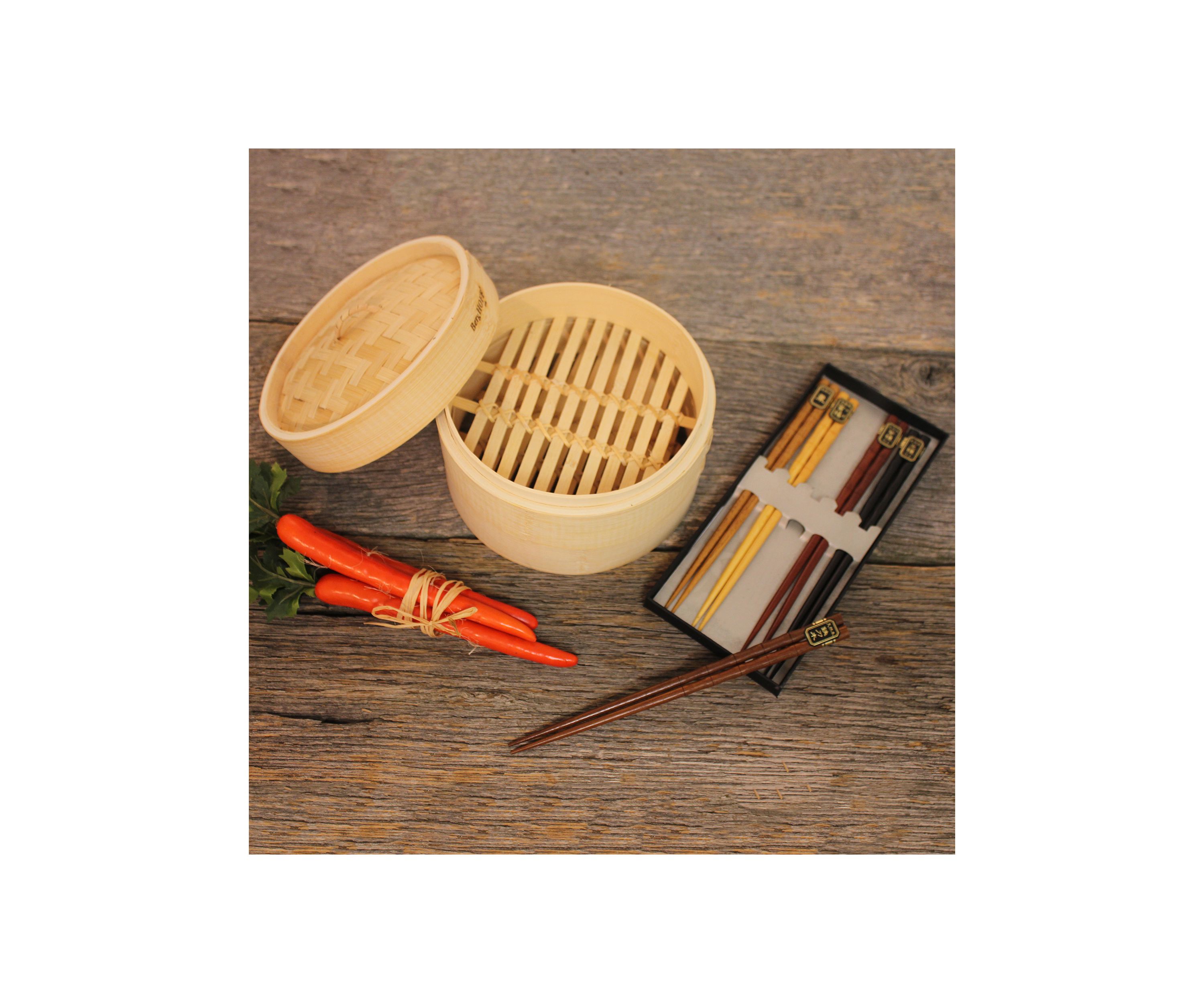 Bamboo 11-Piece Steamer Set: Steamer & Chopsticks