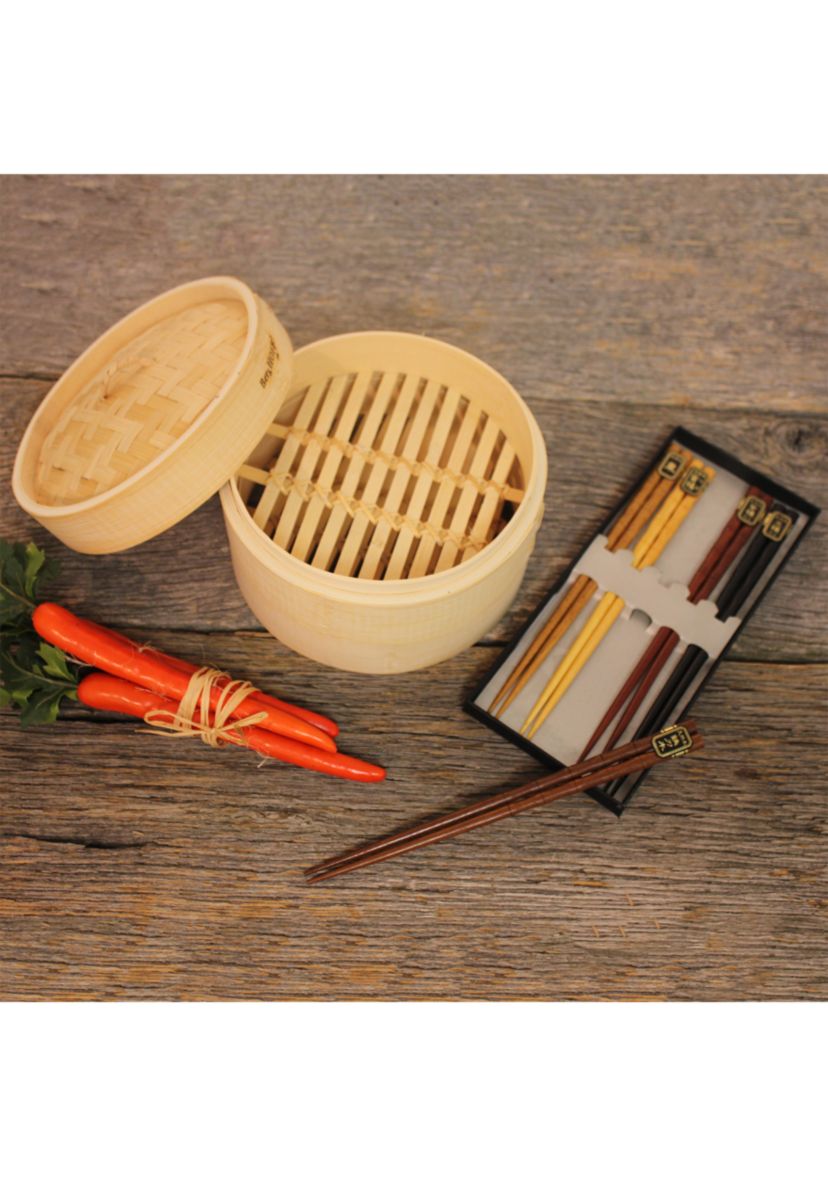 Bamboo 11-Piece Steamer Set: Steamer & Chopsticks