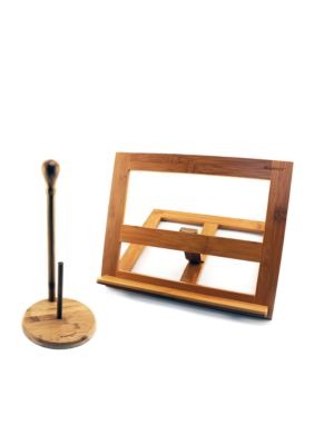 Bamboo Cookbook & Paper Towel Holder Set