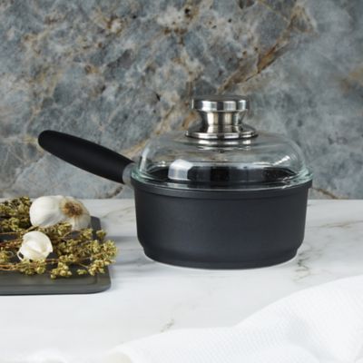 BergHOFF EuroCAST Cast Aluminum Nonstick 7" Sauce Pan 2qt., Glass Lid, Black, 11 x 14