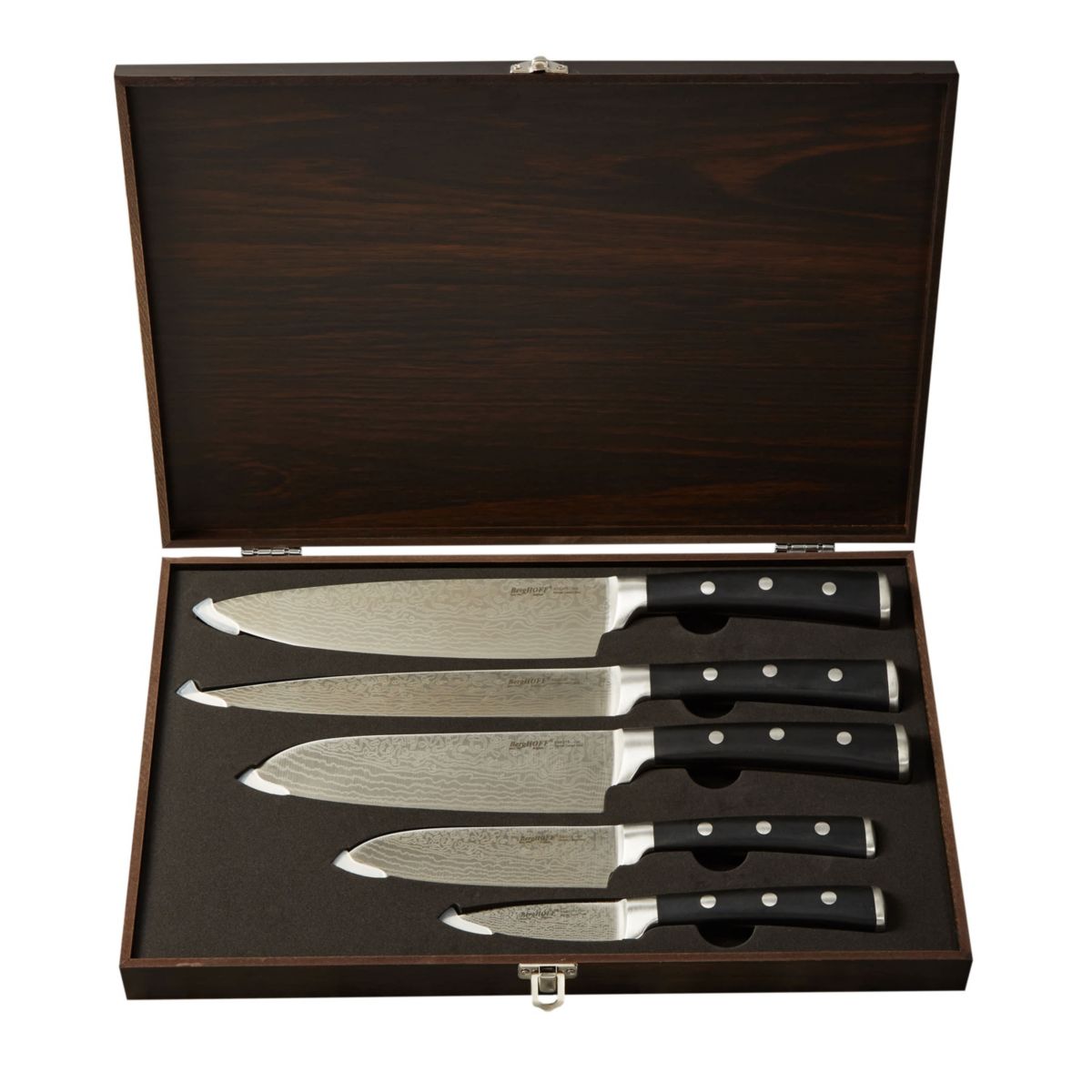 BergHOFF Antigua Stainless Steel Blade 5Pc Knives With Case, Black & Silver