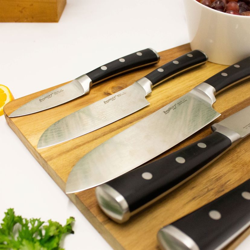 BergHOFF Antigua Stainless Steel Blade 5Pc Knives With Case, Black & Silver