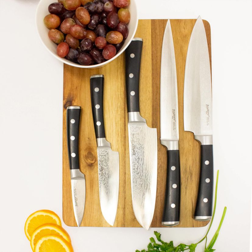 BergHOFF Antigua Stainless Steel Blade 5Pc Knives With Case, Black & Silver