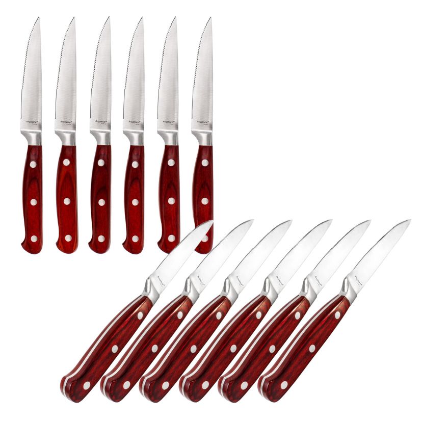 BergHOFF Pakka Stainless Steel 14Pc Steak Knife Set With 2 Wood Case 4.75", Pakka Wood