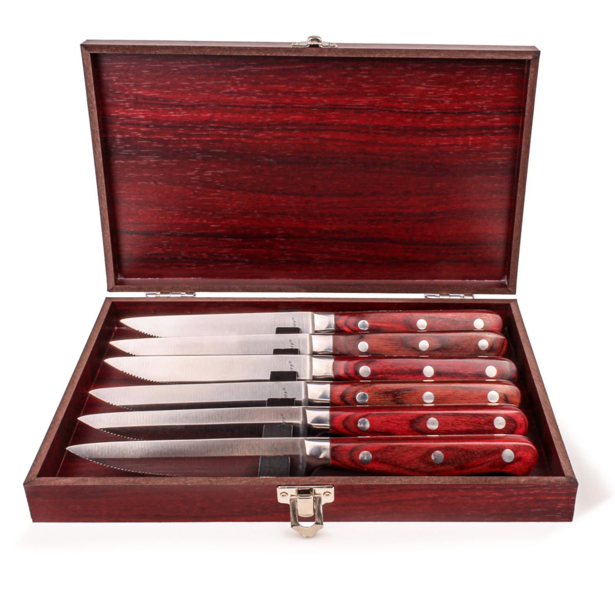 BergHOFF Pakka Stainless Steel 14Pc Steak Knife Set With 2 Wood Case 4.75", Pakka Wood