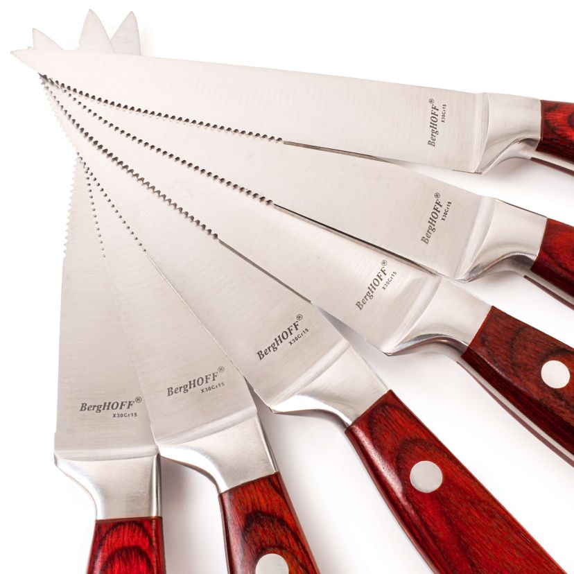BergHOFF Pakka Stainless Steel 12pc Steak Knife Set 4.75"", Pakka Wood