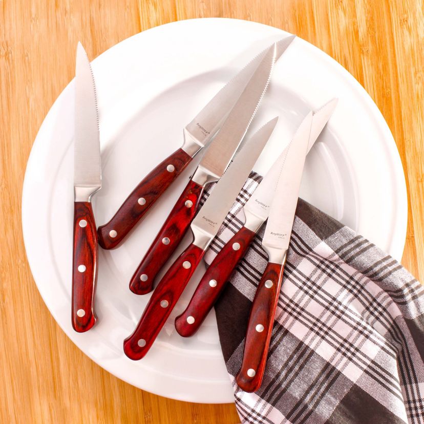 BergHOFF Pakka Stainless Steel 12pc Steak Knife Set 4.75"", Pakka Wood