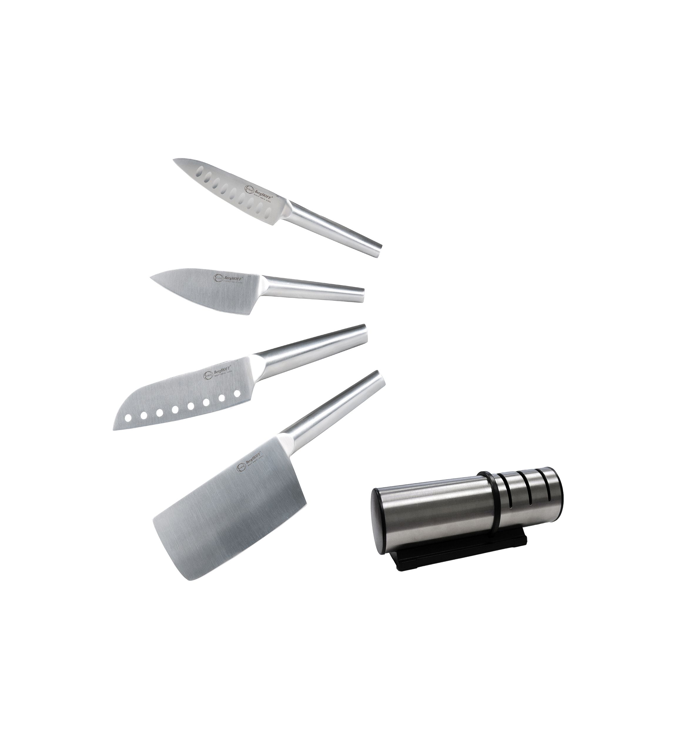 Straight 5 Piece Santoku Knife Set with Sharpener 
