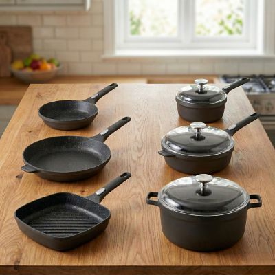 BergHOFF GEM 9pc Nonstick Cast Aluminum Advanced Cookware Set, Black, 11 x 14