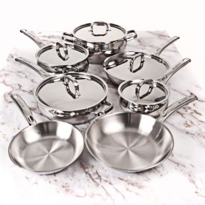 BergHOFF Belly Shape 18/10 Stainless Steel 12Pc Cookware Set with Stainless Steel Lid, Silver