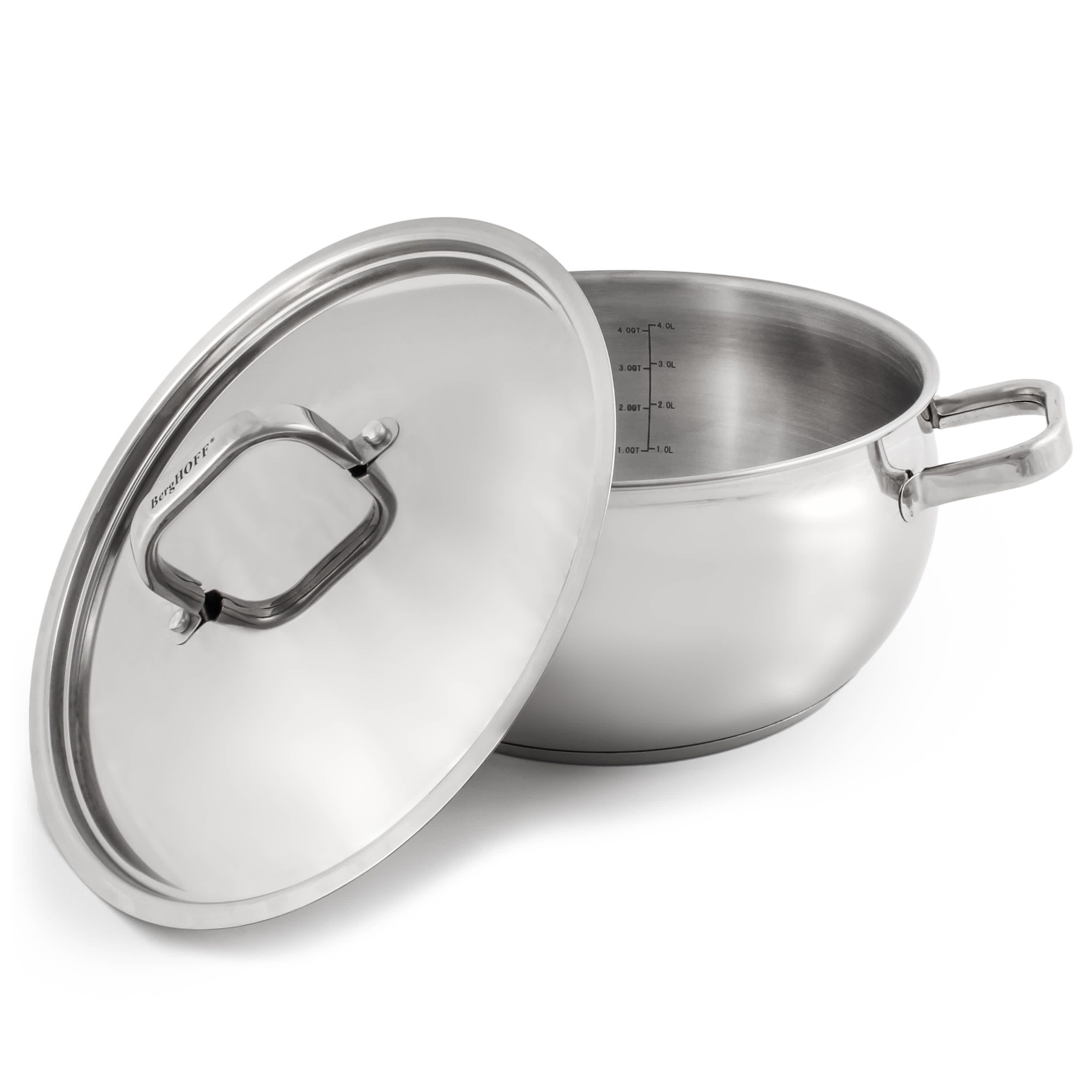 BergHOFF Belly Shape 18/10 Stainless Steel Stockpot 9.5", 5.5qt., With Stainless Steel Lid, Silver