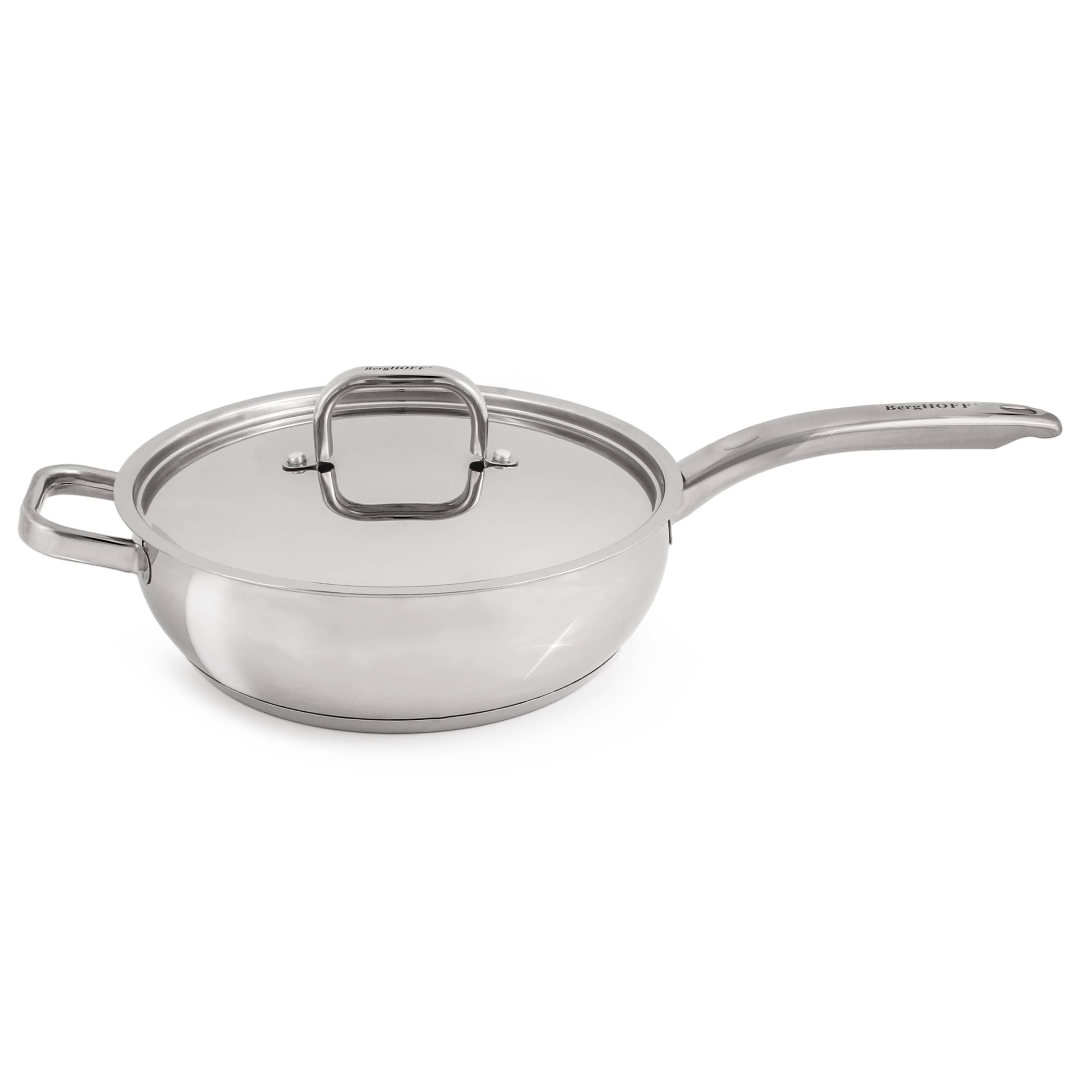BergHOFF Belly Shape 18/10 Stainless Steel Deep Skillet 9.5" With Stainless Steel Lid, Silver