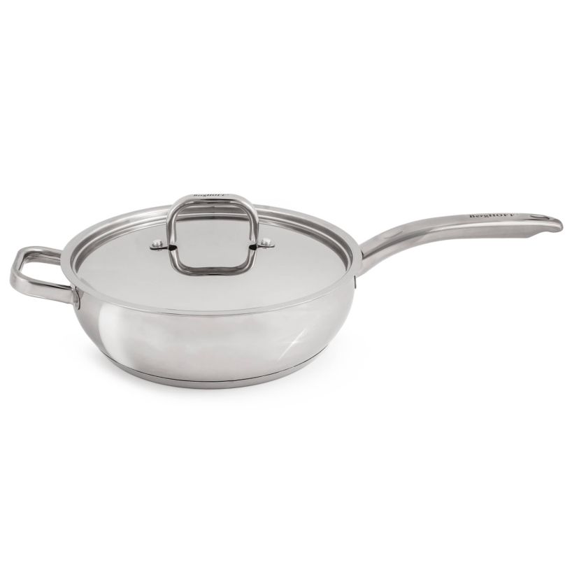 BergHOFF Belly Shape 18/10 Stainless Steel Deep Skillet 9.5" With Stainless Steel Lid, Silver
