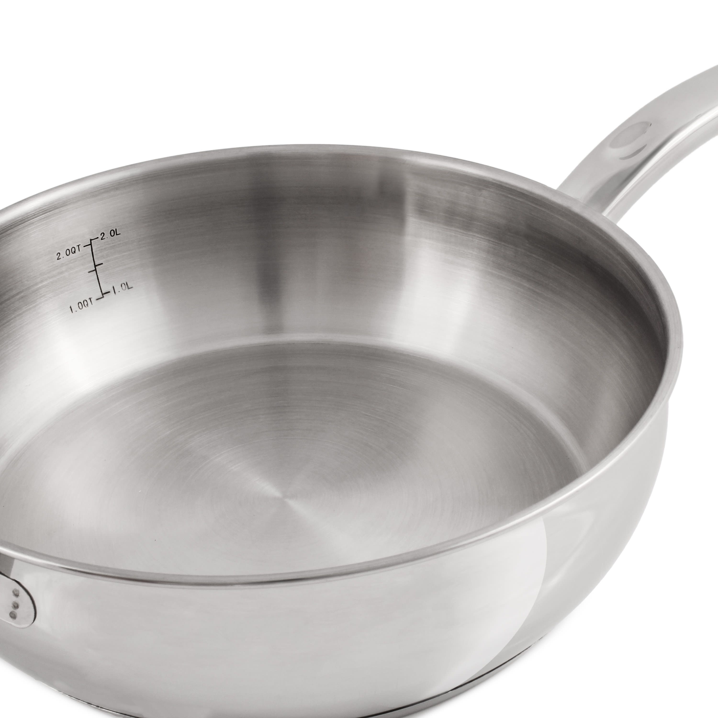 BergHOFF Belly Shape 18/10 Stainless Steel Deep Skillet 9.5" With Stainless Steel Lid, Silver