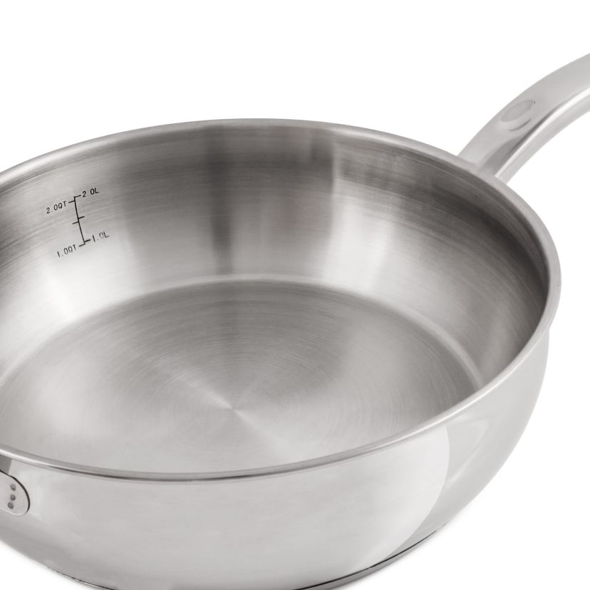 BergHOFF Belly Shape 18/10 Stainless Steel Deep Skillet 9.5" With Stainless Steel Lid, Silver