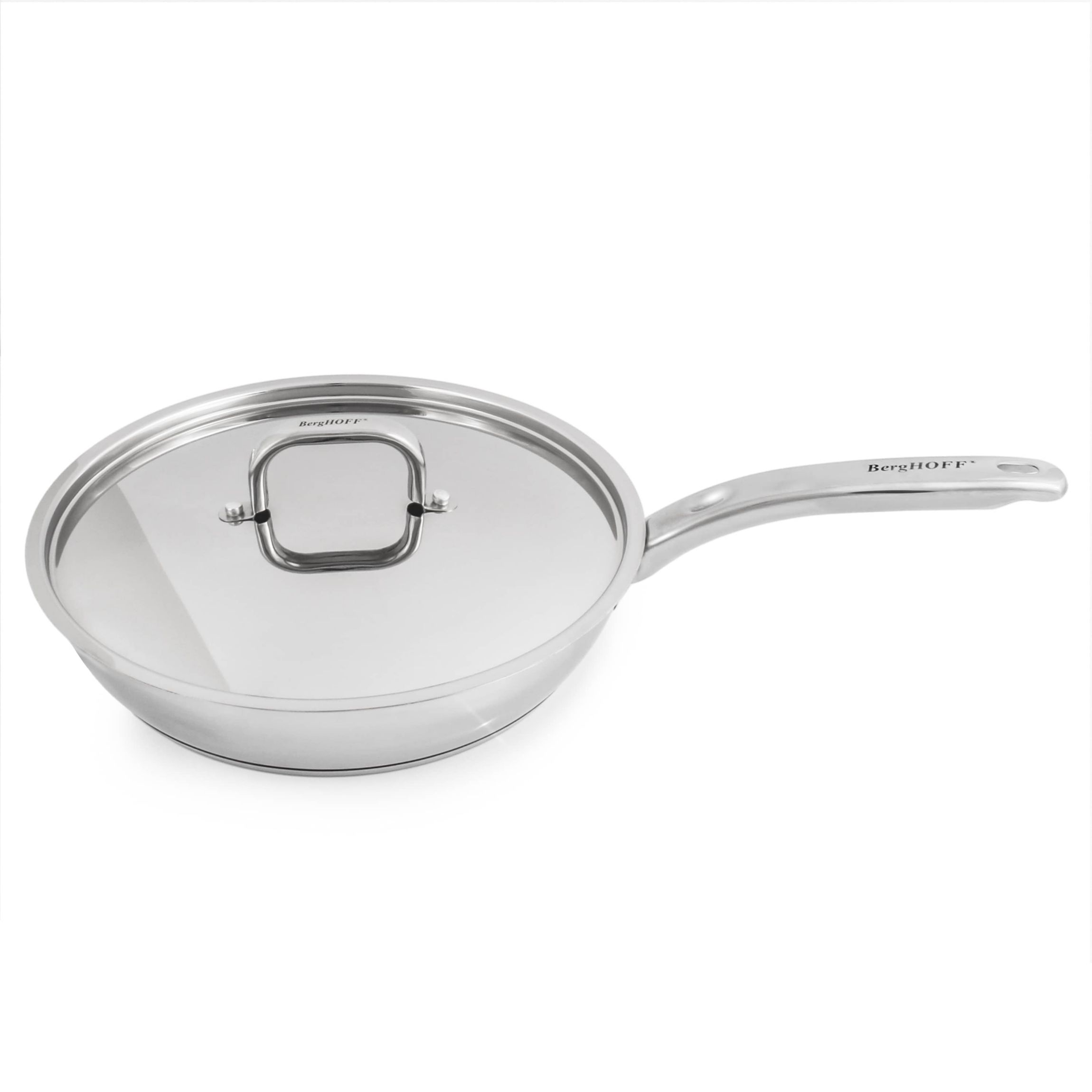 BergHOFF Belly Shape 18/10 Stainless Steel Skillet 10.5", 2.5qt. With Stainless Steel Lid, Silver