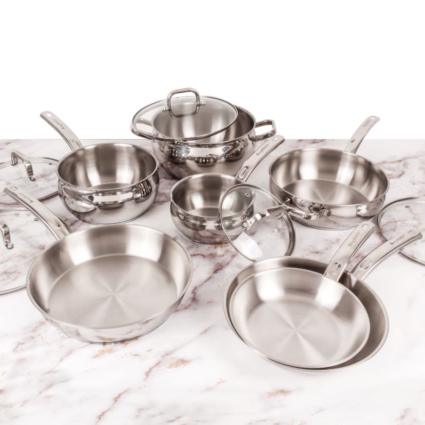 BergHOFF Belly Shape 18/10 Stainless Steel 12Pc Cookware Set with Glass Lid
