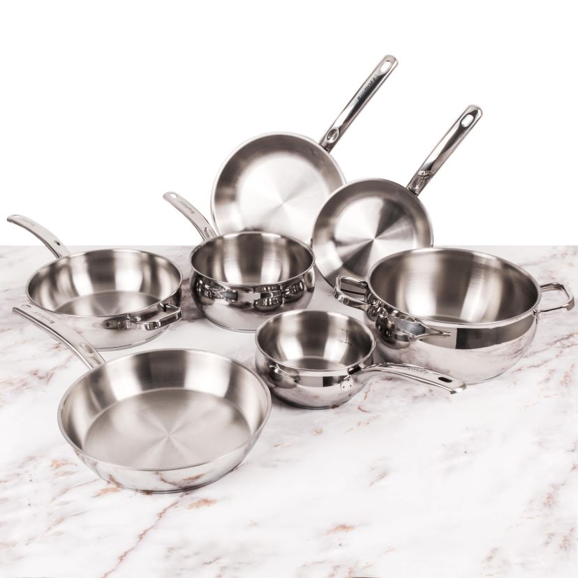 BergHOFF Belly Shape 18/10 Stainless Steel 12Pc Cookware Set with Glass Lid