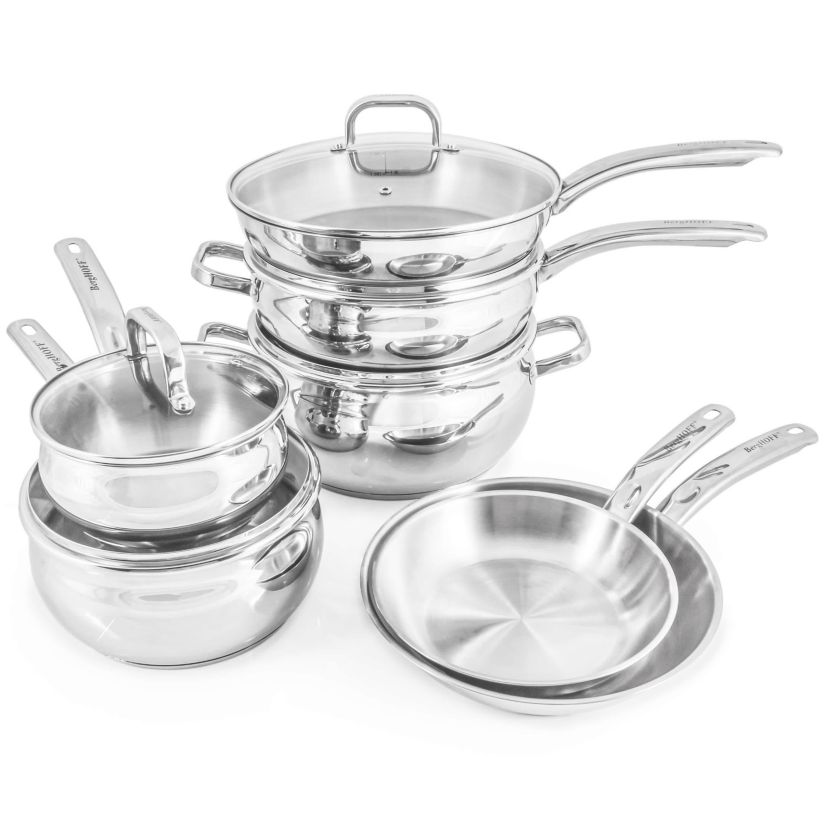 BergHOFF Belly Shape 18/10 Stainless Steel 12Pc Cookware Set with Glass Lid