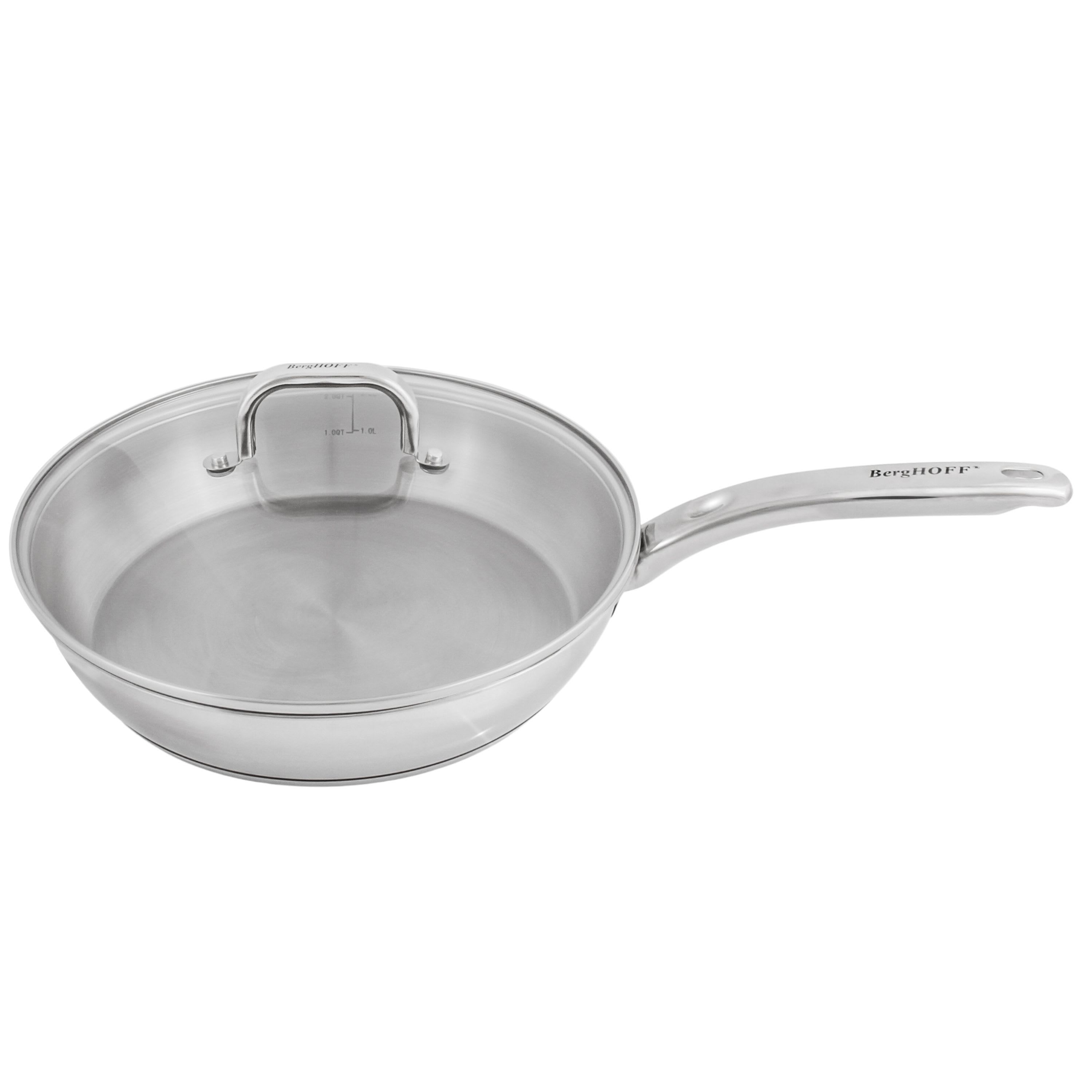 BergHOFF Belly Shape 18/10 Stainless Steel Skillet 10.5", 2.5qt. With Glass Lid, Silver