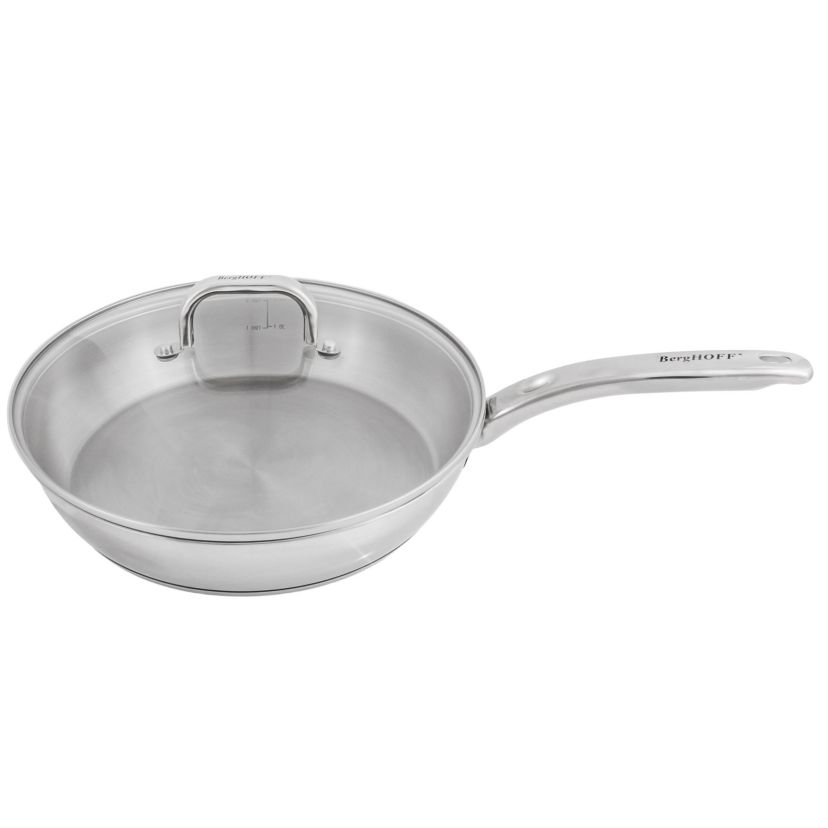 BergHOFF Belly Shape 18/10 Stainless Steel Skillet 10.5", 2.5qt. With Glass Lid, Silver