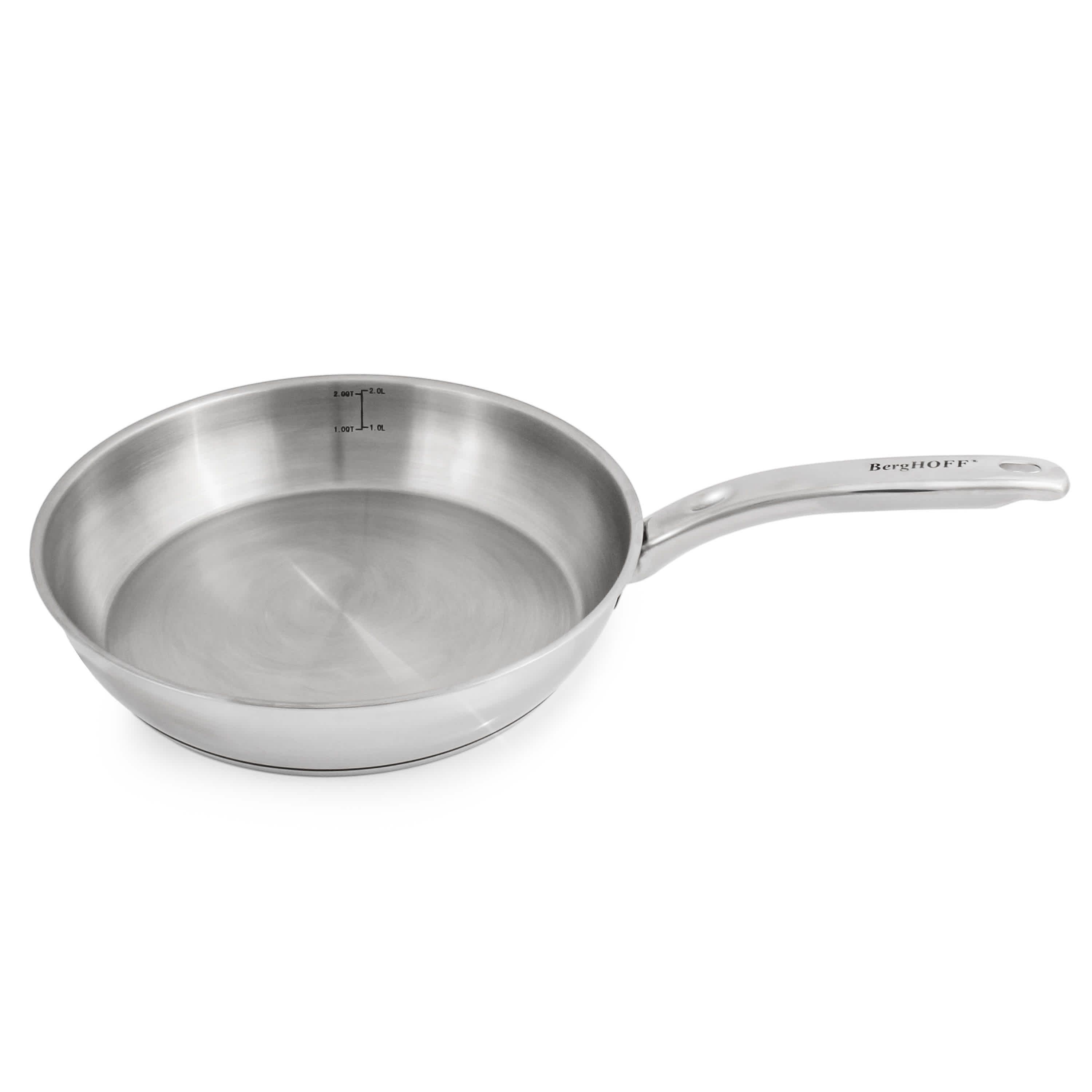 BergHOFF Belly Shape 18/10 Stainless Steel Skillet 10.5", 2.5qt. With Glass Lid, Silver