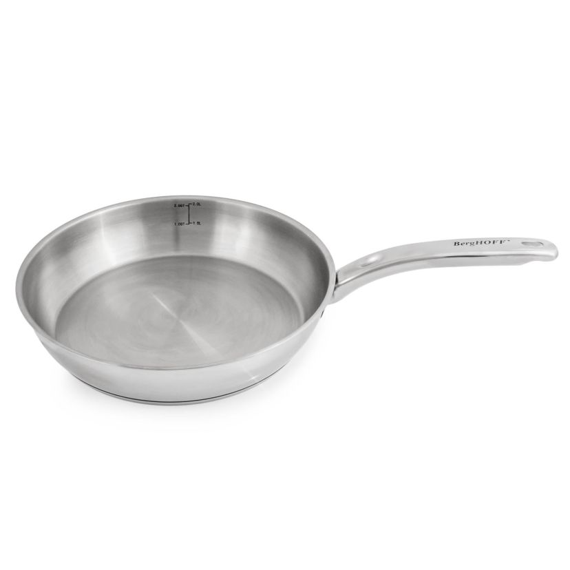 BergHOFF Belly Shape 18/10 Stainless Steel Skillet 10.5", 2.5qt. With Glass Lid, Silver