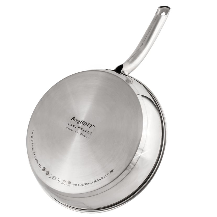 BergHOFF Belly Shape 18/10 Stainless Steel Skillet 10.5", 2.5qt. With Glass Lid, Silver