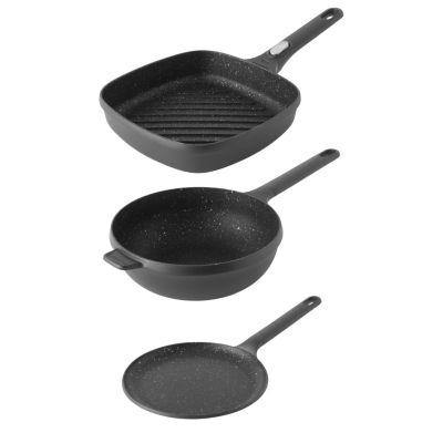 BergHOFF GEM 3Pc Nonstick Cast Aluminum Specialty Cookware Set, Black